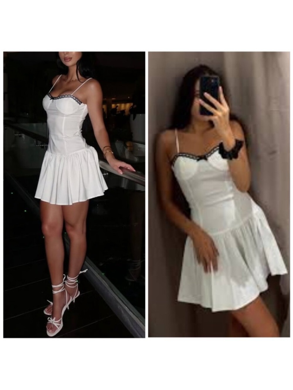 New Zara White Lace Trim Dress